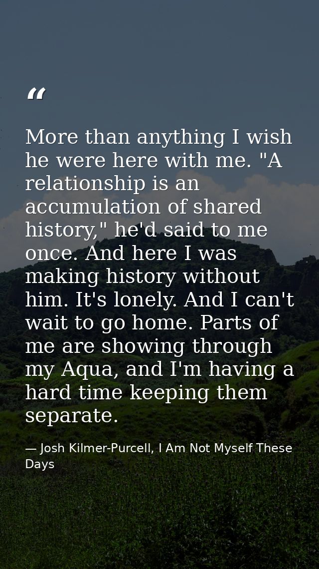 More than anything I wish he were here with me. "A relationship is an accumulation of shared history," he'd said to me o — Josh Kilmer-Purcell, I Am Not Myself These Days