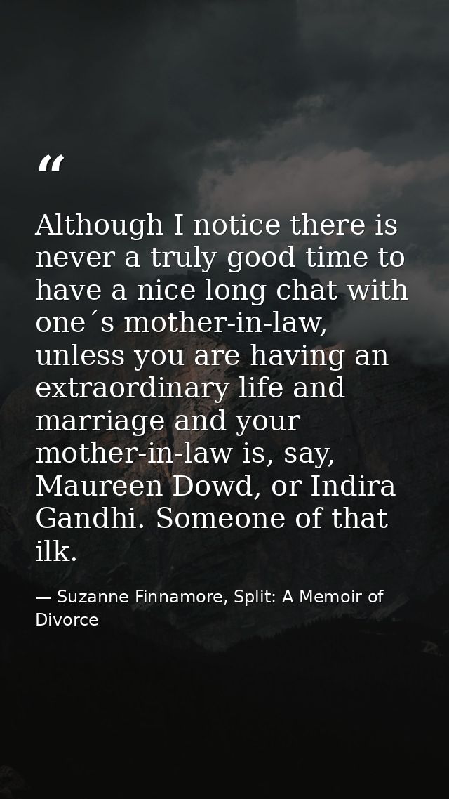 Although I notice there is never a truly good time to have a nice long chat with one´s mother-in-law, unless you are hav — Suzanne Finnamore, Split: A Memoir of Divorce