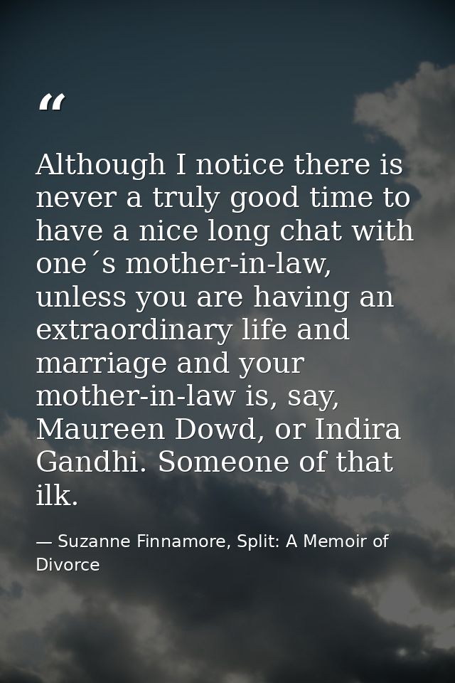 Although I notice there is never a truly good time to have a nice long chat with one´s mother-in-law, unless you are hav — Suzanne Finnamore, Split: A Memoir of Divorce