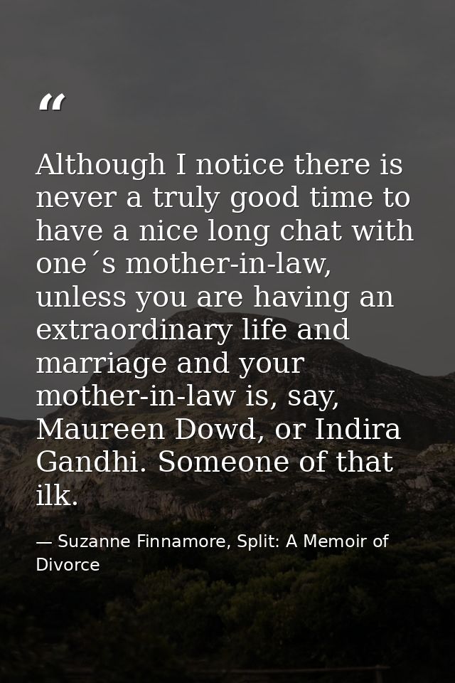 Although I notice there is never a truly good time to have a nice long chat with one´s mother-in-law, unless you are hav — Suzanne Finnamore, Split: A Memoir of Divorce