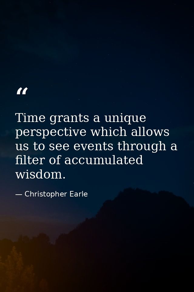 Time grants a unique perspective which allows us to see events through a filter of accumulated wisdom. — Christopher Earle