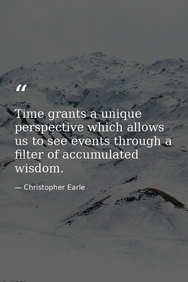 Time grants a unique perspective which allows us to see events through a filter of accumulated wisdom. — Christopher Earle