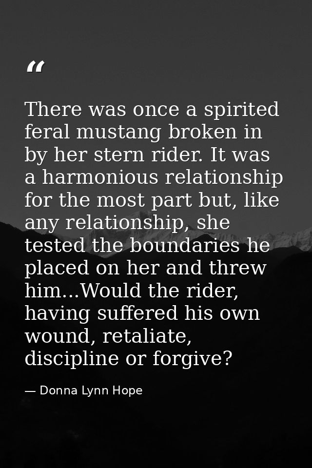 There was once a spirited feral mustang broken in by her stern rider. It was a harmonious relationship for the most part — Donna Lynn Hope