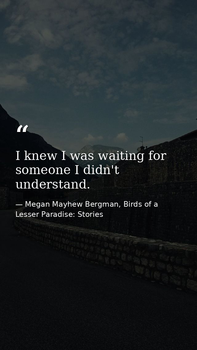 I knew I was waiting for someone I didn't understand. — Megan Mayhew Bergman, Birds of a Lesser Paradise: Stories