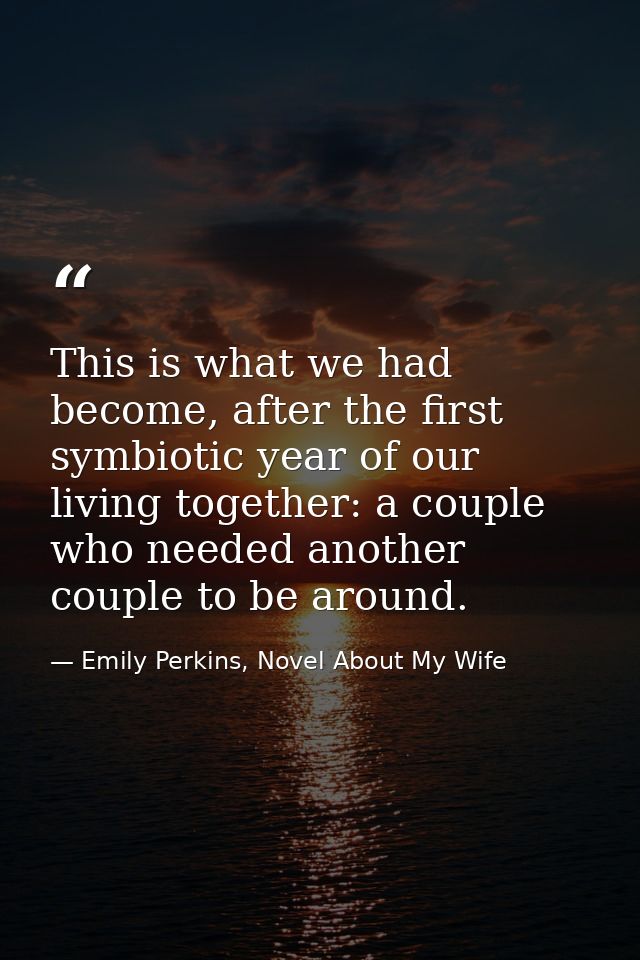 This is what we had become, after the first symbiotic year of our living together: a couple who needed another couple to — Emily Perkins, Novel About My Wife