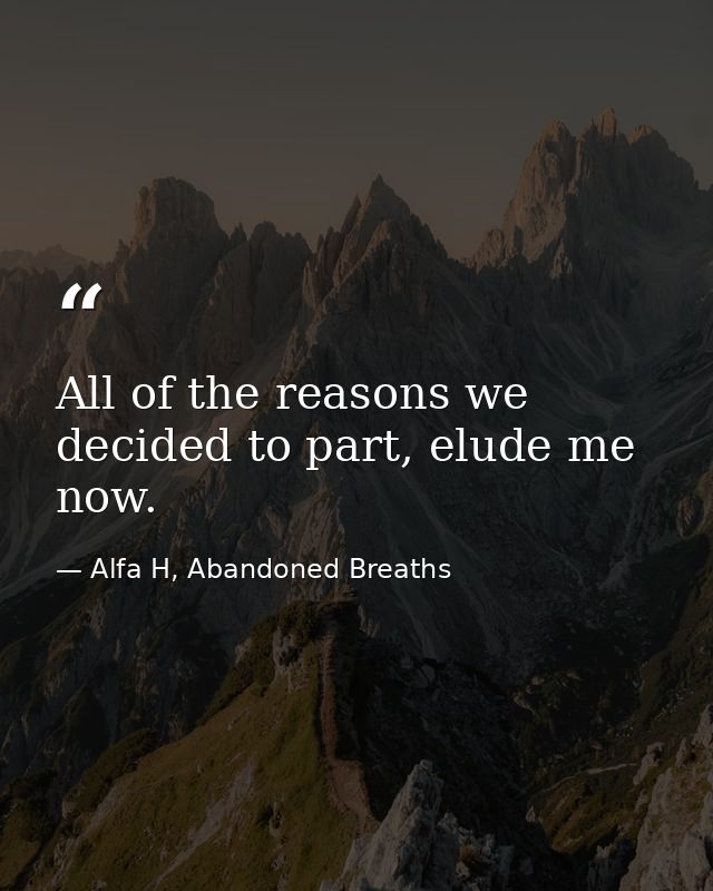 All of the reasons we decided to part, elude me now. — Alfa H, Abandoned Breaths