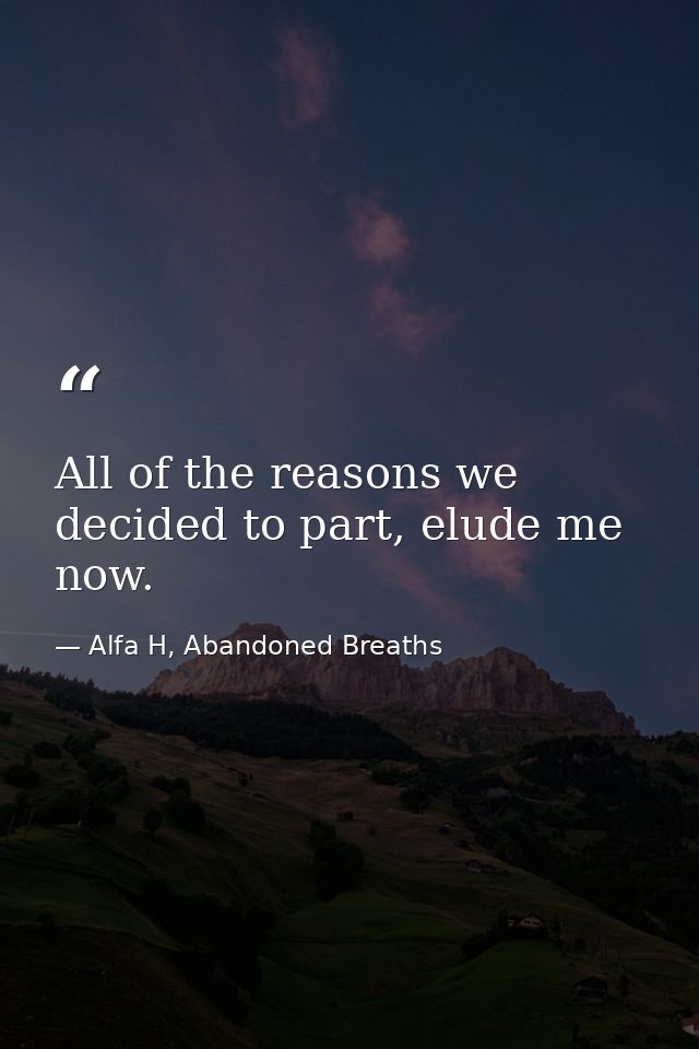 All of the reasons we decided to part, elude me now. — Alfa H, Abandoned Breaths