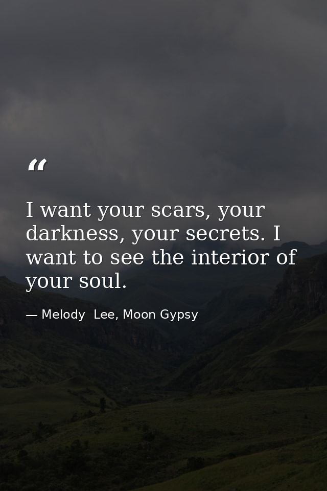 I want your scars, your darkness, your secrets. I want to see the interior of your soul. — Melody  Lee, Moon Gypsy