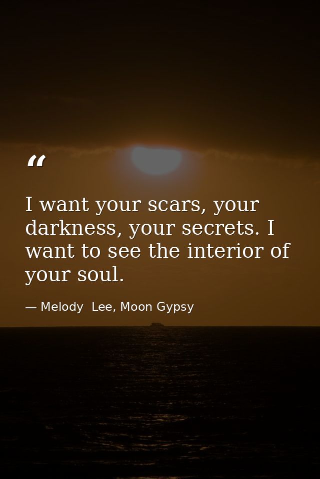 I want your scars, your darkness, your secrets. I want to see the interior of your soul. — Melody  Lee, Moon Gypsy