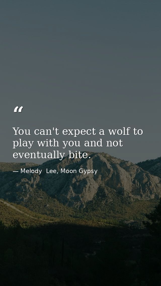 You can't expect a wolf to play with you and not eventually bite. — Melody  Lee, Moon Gypsy