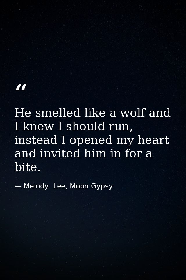He smelled like a wolf and I knew I should run, instead I opened my heart and invited him in for a bite. — Melody  Lee, Moon Gypsy