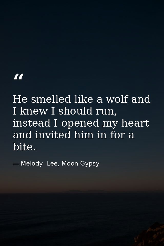 He smelled like a wolf and I knew I should run, instead I opened my heart and invited him in for a bite. — Melody  Lee, Moon Gypsy