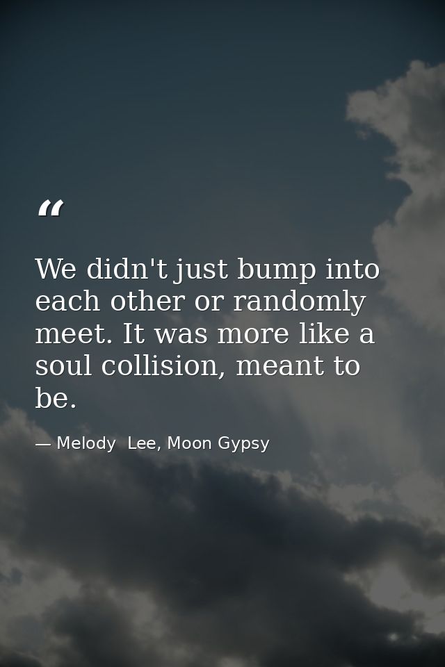 We didn't just bump into each other or randomly meet. It was more like a soul collision, meant to be. — Melody  Lee, Moon Gypsy