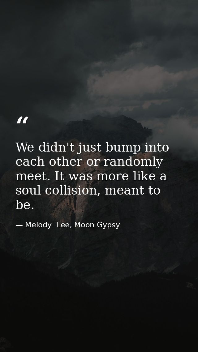 We didn't just bump into each other or randomly meet. It was more like a soul collision, meant to be. — Melody  Lee, Moon Gypsy