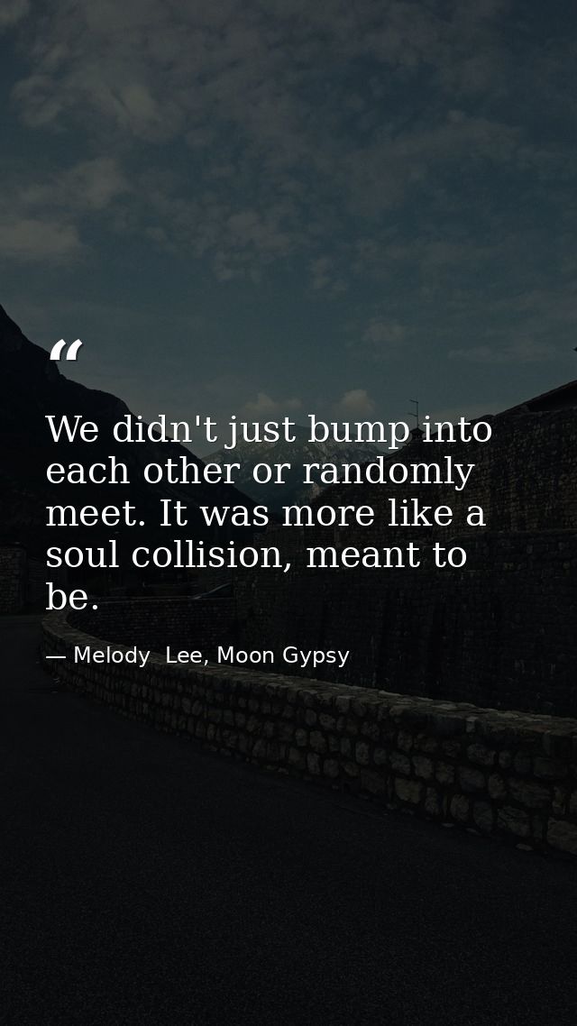 We didn't just bump into each other or randomly meet. It was more like a soul collision, meant to be. — Melody  Lee, Moon Gypsy