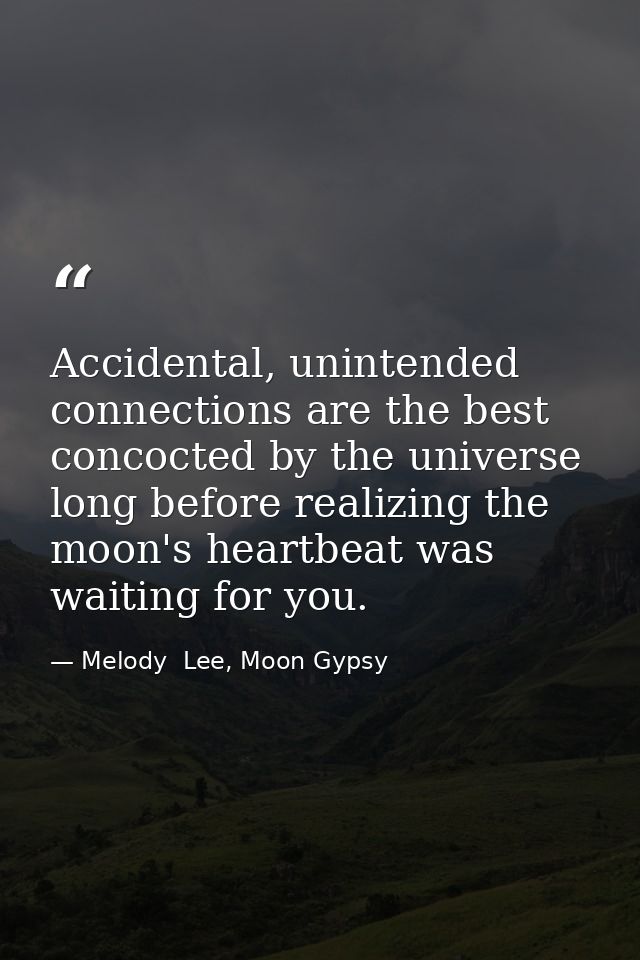 Accidental, unintended connections are the best concocted by the universe long before realizing the moon's heartbeat was — Melody  Lee, Moon Gypsy