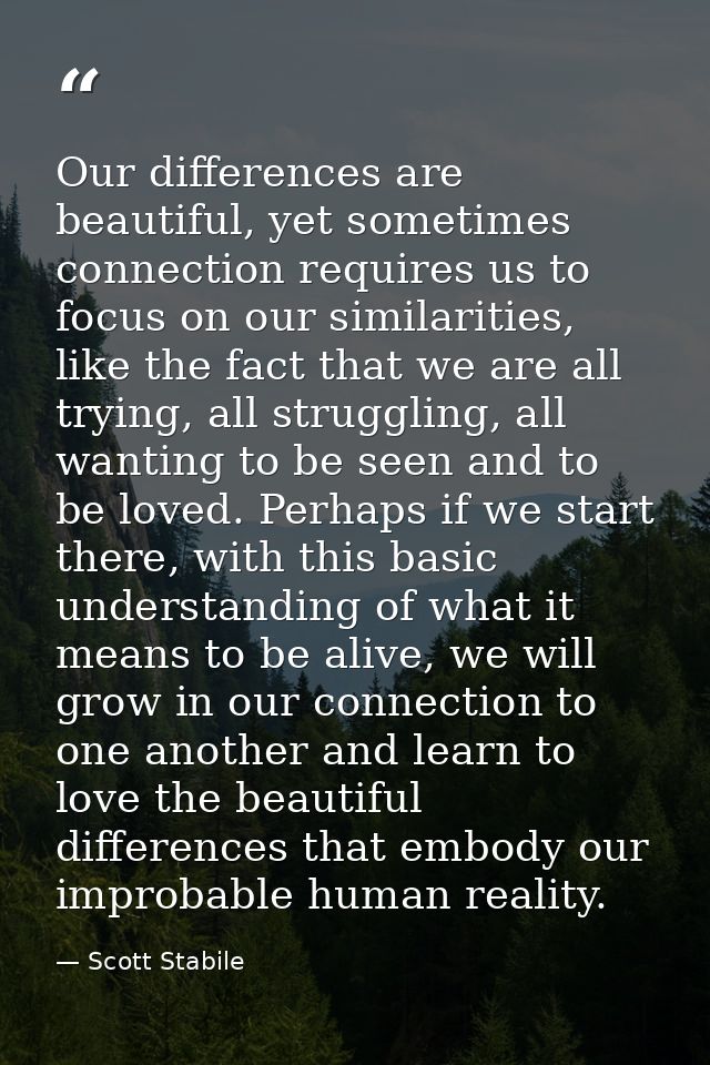 Our differences are beautiful, yet sometimes connection requires us to focus on our similarities, like the fact that we  — Scott Stabile