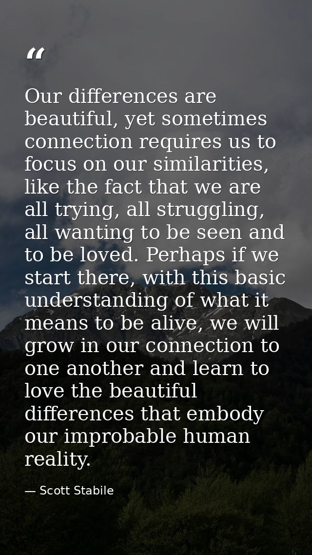 Our differences are beautiful, yet sometimes connection requires us to focus on our similarities, like the fact that we  — Scott Stabile