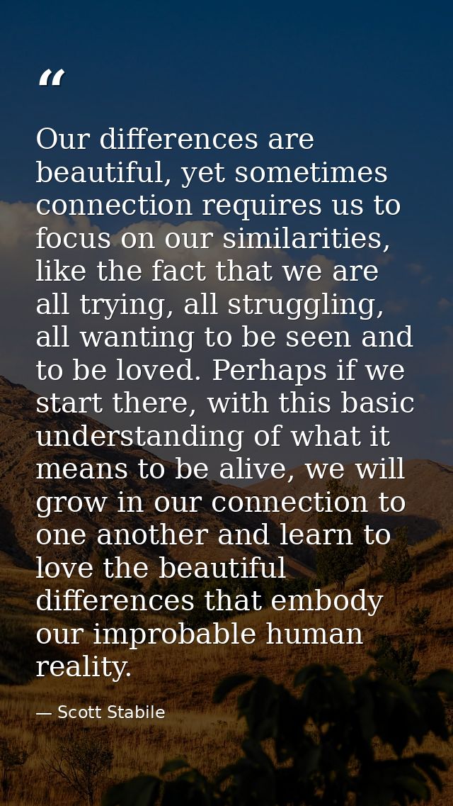 Our differences are beautiful, yet sometimes connection requires us to focus on our similarities, like the fact that we  — Scott Stabile
