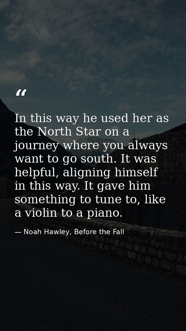 In this way he used her as the North Star on a journey where you always want to go south. It was helpful, aligning himse — Noah Hawley, Before the Fall