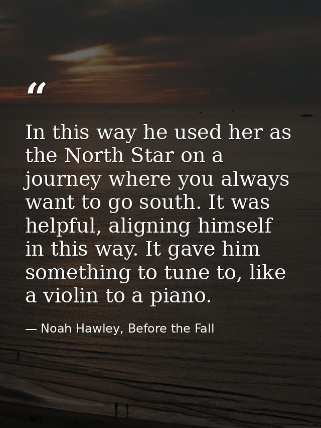In this way he used her as the North Star on a journey where you always want to go south. It was helpful, aligning himse — Noah Hawley, Before the Fall