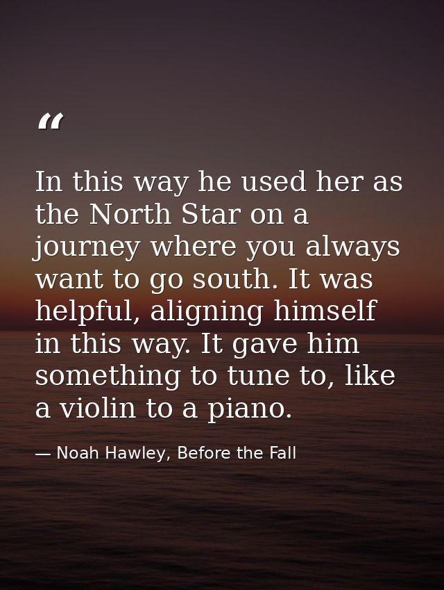 In this way he used her as the North Star on a journey where you always want to go south. It was helpful, aligning himse — Noah Hawley, Before the Fall