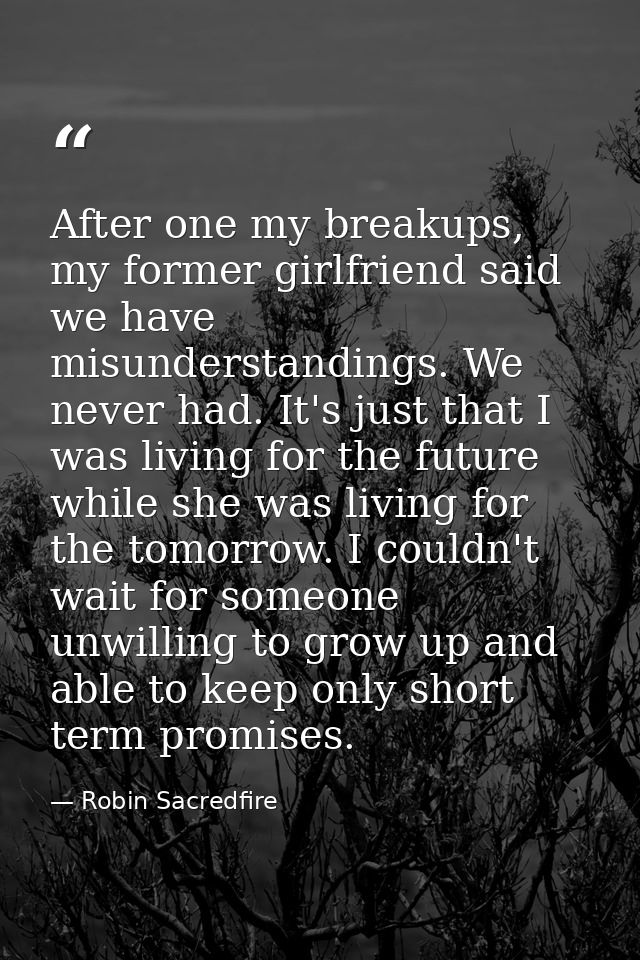 After one my breakups, my former girlfriend said we have misunderstandings. We never had. It's just that I was living fo — Robin Sacredfire