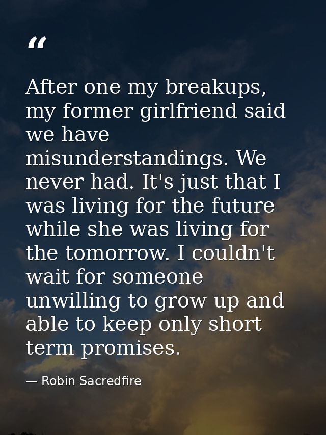 After one my breakups, my former girlfriend said we have misunderstandings. We never had. It's just that I was living fo — Robin Sacredfire