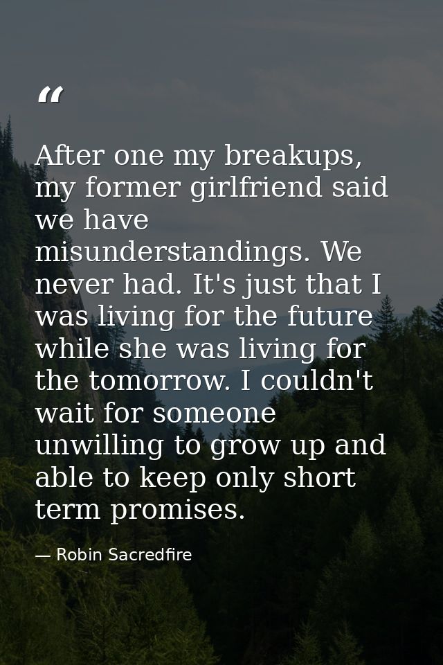 After one my breakups, my former girlfriend said we have misunderstandings. We never had. It's just that I was living fo — Robin Sacredfire