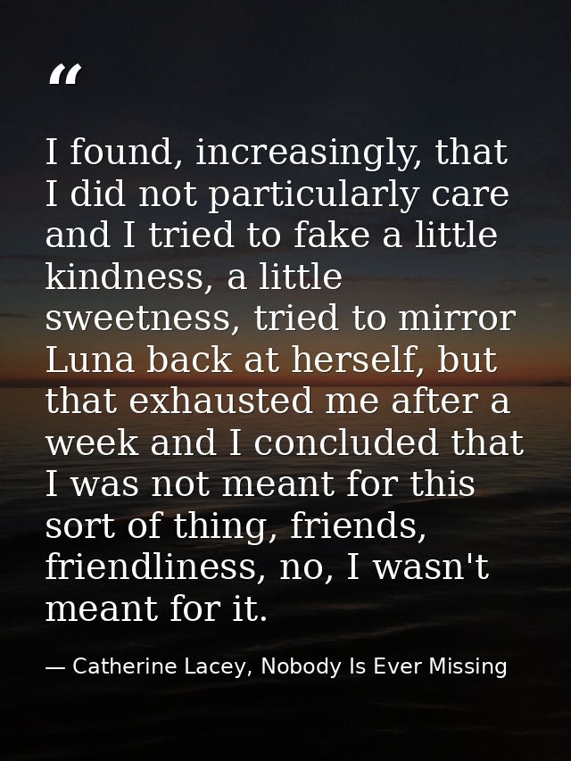I found, increasingly, that I did not particularly care and I tried to fake a little kindness, a little sweetness, tried — Catherine Lacey, Nobody Is Ever Missing