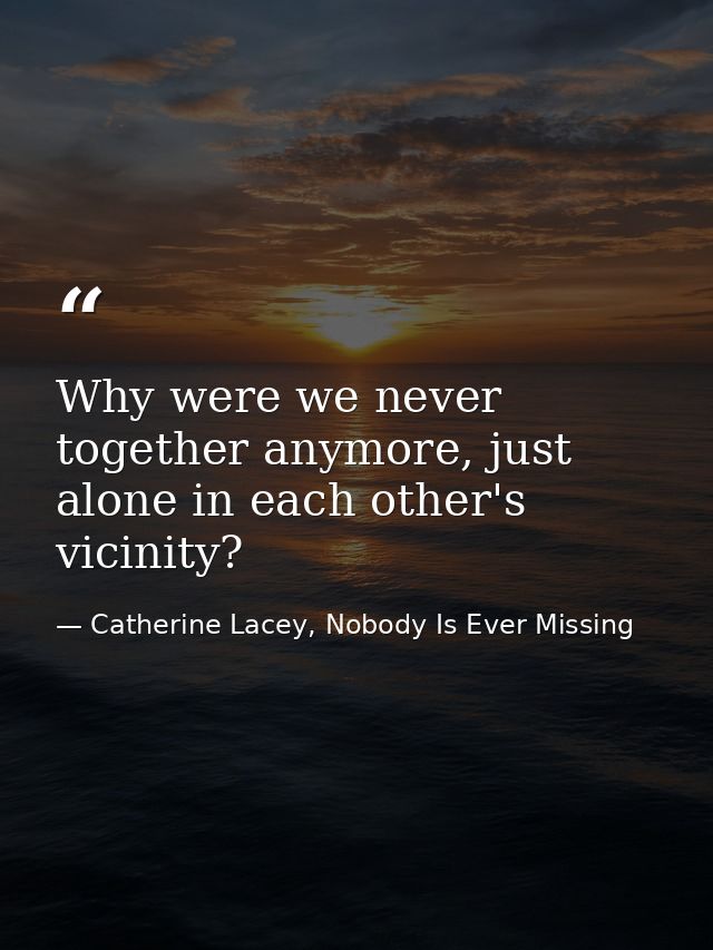 Why were we never together anymore, just alone in each other's vicinity? — Catherine Lacey, Nobody Is Ever Missing