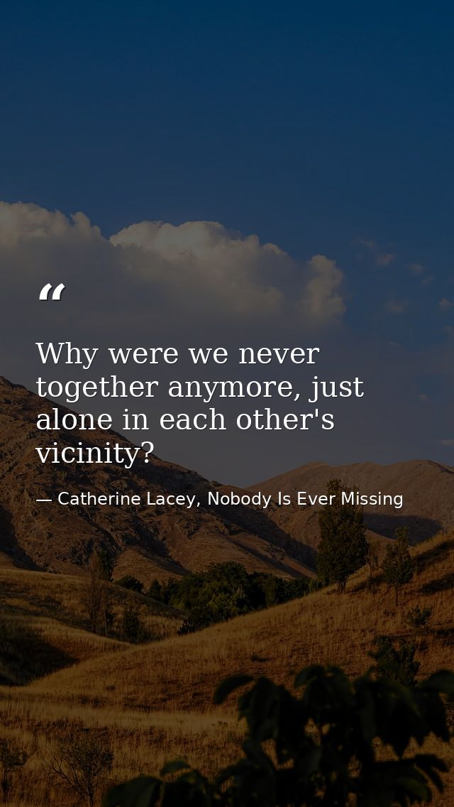 Why were we never together anymore, just alone in each other's vicinity? — Catherine Lacey, Nobody Is Ever Missing