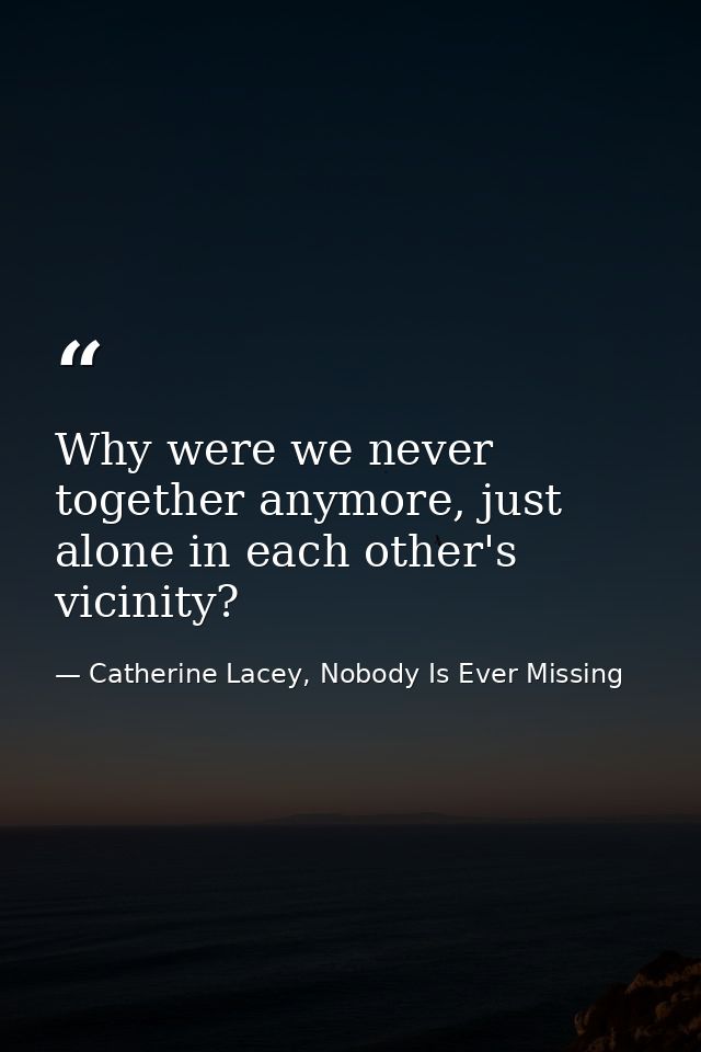 Why were we never together anymore, just alone in each other's vicinity? — Catherine Lacey, Nobody Is Ever Missing