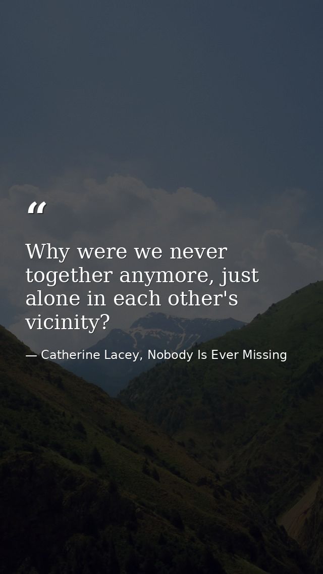 Why were we never together anymore, just alone in each other's vicinity? — Catherine Lacey, Nobody Is Ever Missing