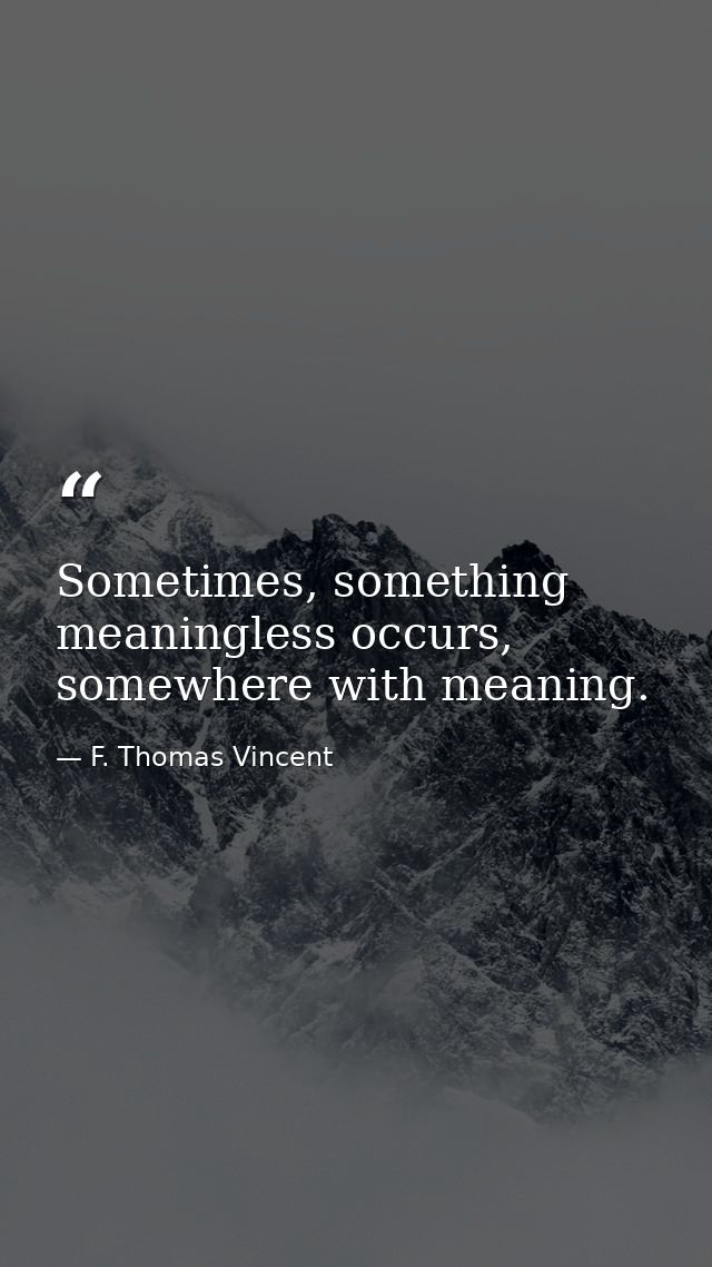 Sometimes, something meaningless occurs, somewhere with meaning. — F. Thomas Vincent