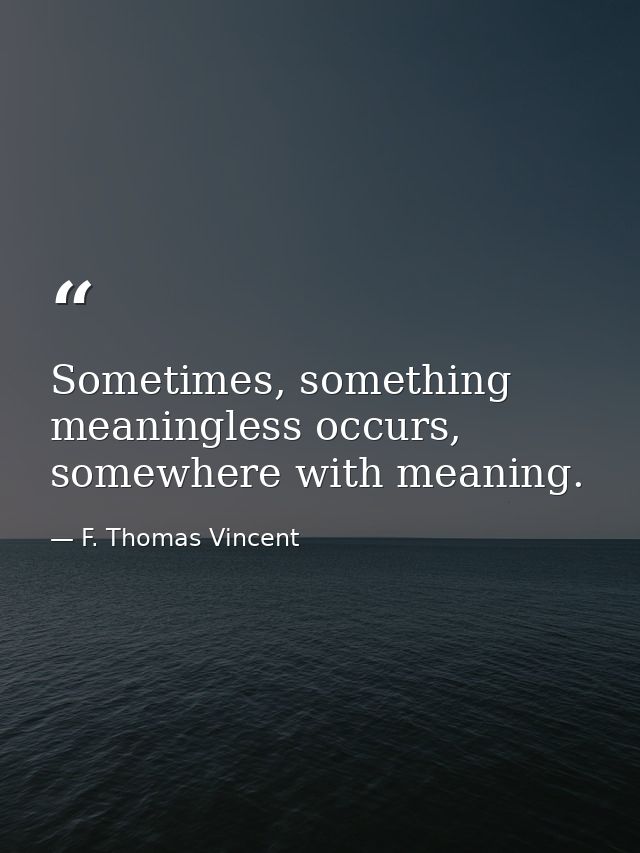 Sometimes, something meaningless occurs, somewhere with meaning. — F. Thomas Vincent