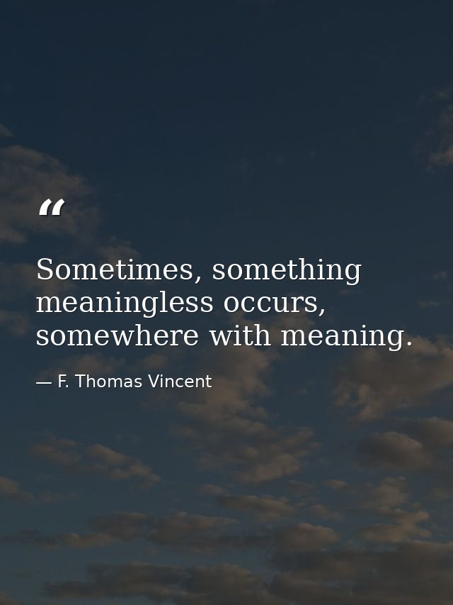 Sometimes, something meaningless occurs, somewhere with meaning. — F. Thomas Vincent