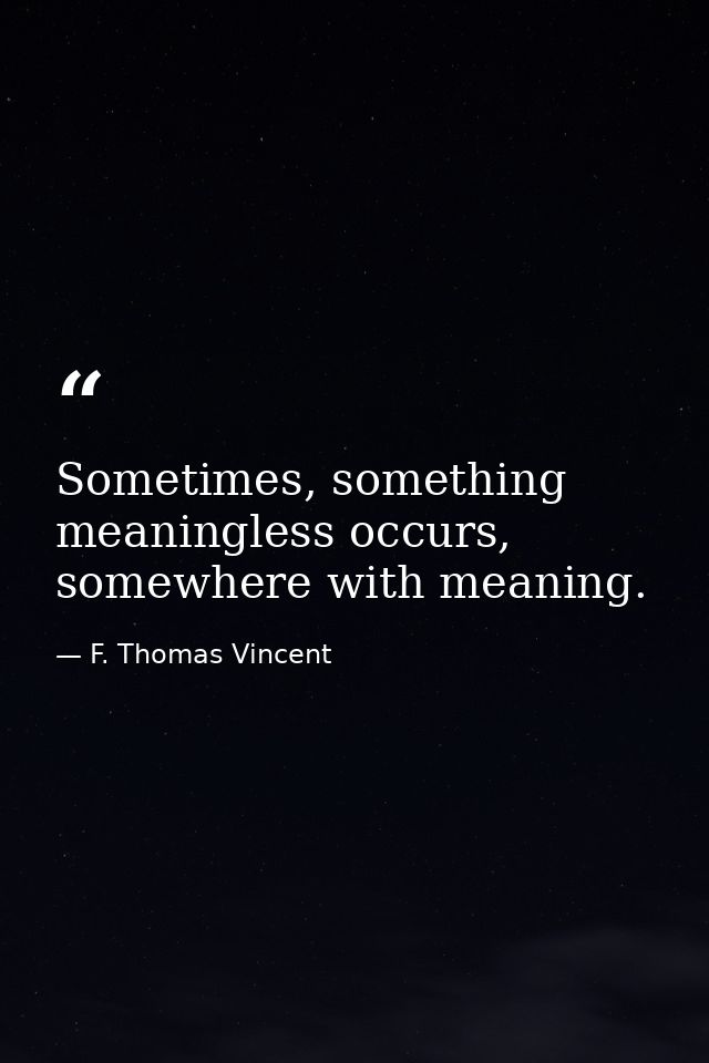 Sometimes, something meaningless occurs, somewhere with meaning. — F. Thomas Vincent