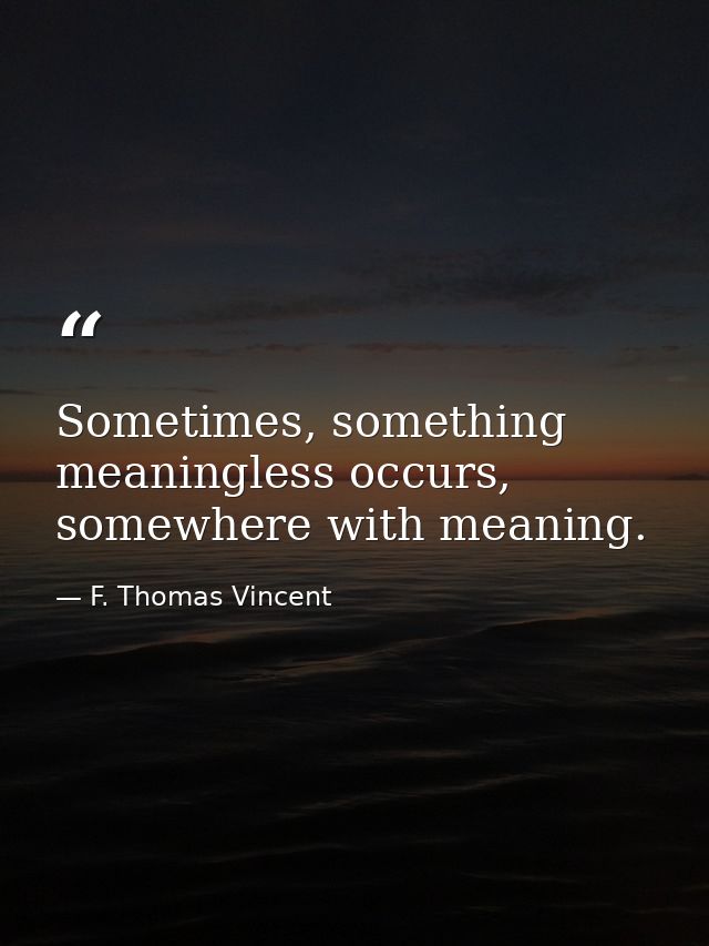 Sometimes, something meaningless occurs, somewhere with meaning. — F. Thomas Vincent