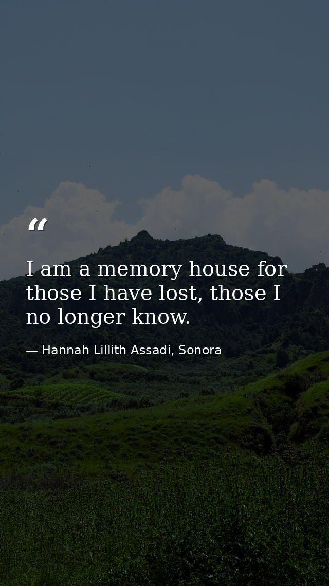 I am a memory house for those I have lost, those I no longer know. — Hannah Lillith Assadi, Sonora