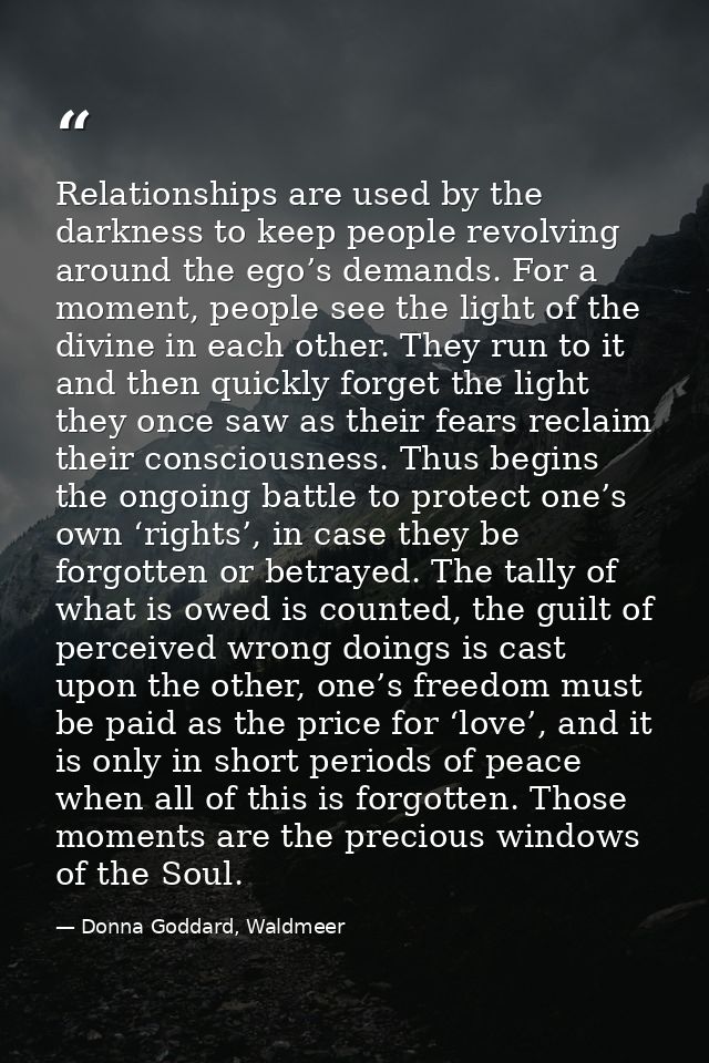 Relationships are used by the darkness to keep people revolving around the ego’s demands. For a moment, people see the l — Donna Goddard, Waldmeer