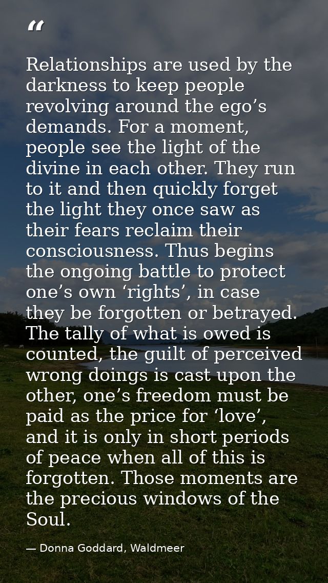 Relationships are used by the darkness to keep people revolving around the ego’s demands. For a moment, people see the l — Donna Goddard, Waldmeer