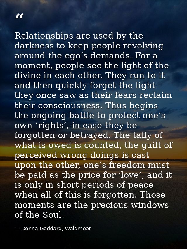 Relationships are used by the darkness to keep people revolving around the ego’s demands. For a moment, people see the l — Donna Goddard, Waldmeer