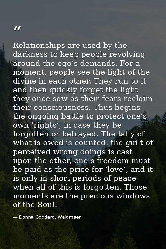 Relationships are used by the darkness to keep people revolving around the ego’s demands. For a moment, people see the l — Donna Goddard, Waldmeer