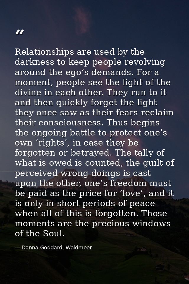 Relationships are used by the darkness to keep people revolving around the ego’s demands. For a moment, people see the l — Donna Goddard, Waldmeer