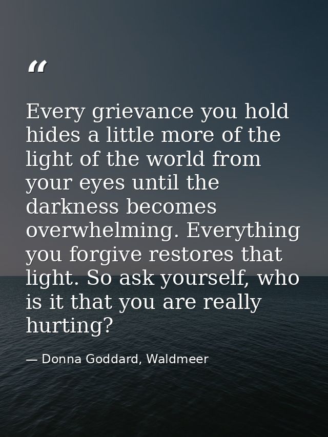 Every grievance you hold hides a little more of the light of the world from your eyes until the darkness becomes overwhe — Donna Goddard, Waldmeer
