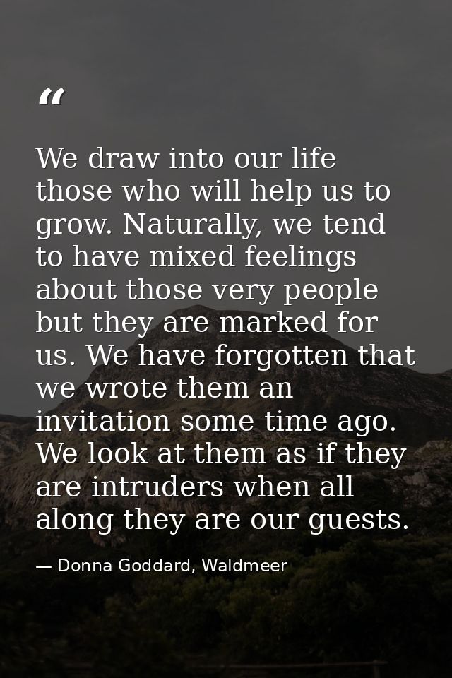 We draw into our life those who will help us to grow. Naturally, we tend to have mixed feelings about those very people  — Donna Goddard, Waldmeer