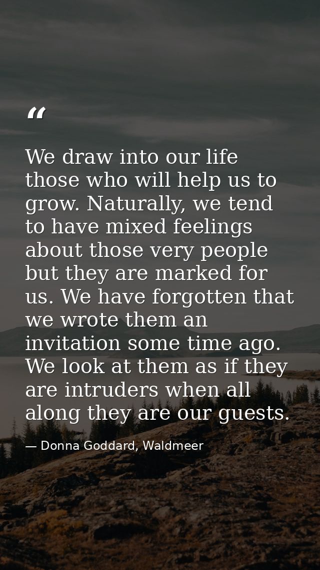 We draw into our life those who will help us to grow. Naturally, we tend to have mixed feelings about those very people  — Donna Goddard, Waldmeer