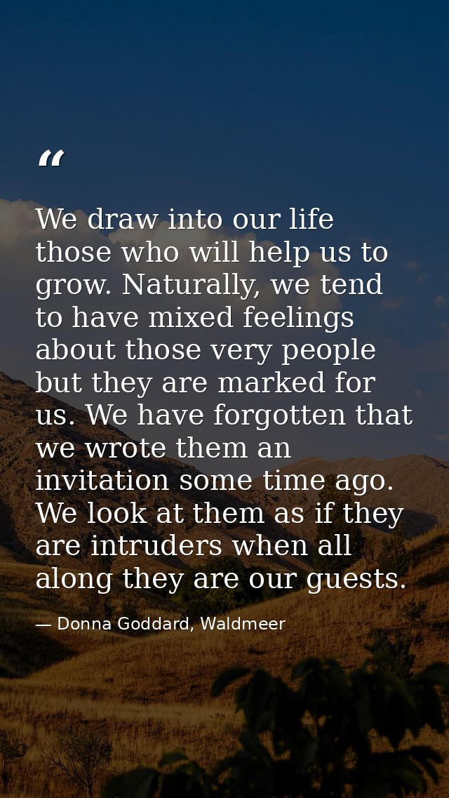 We draw into our life those who will help us to grow. Naturally, we tend to have mixed feelings about those very people  — Donna Goddard, Waldmeer