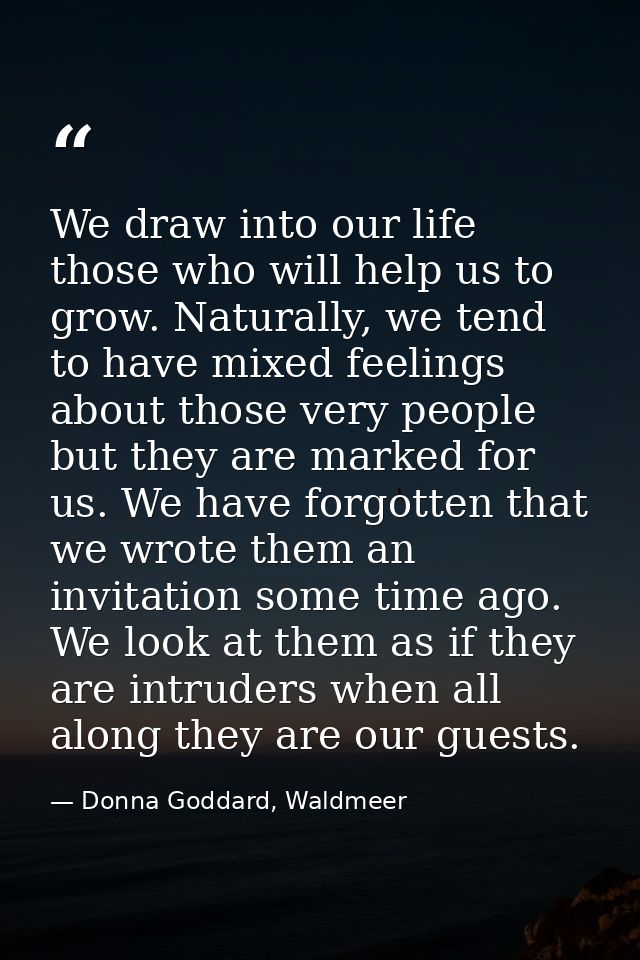 We draw into our life those who will help us to grow. Naturally, we tend to have mixed feelings about those very people  — Donna Goddard, Waldmeer
